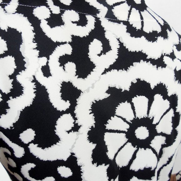INC Top M Tunic Shirt Black/White Print Beaded Keyhole Stretch Blouse 3/4 Sleeve - Picture 11 of 13